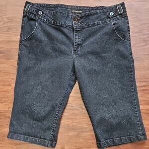 Pasion Capris Plus Size 24 Black Denim Shorts Stretch High Rise Pockets